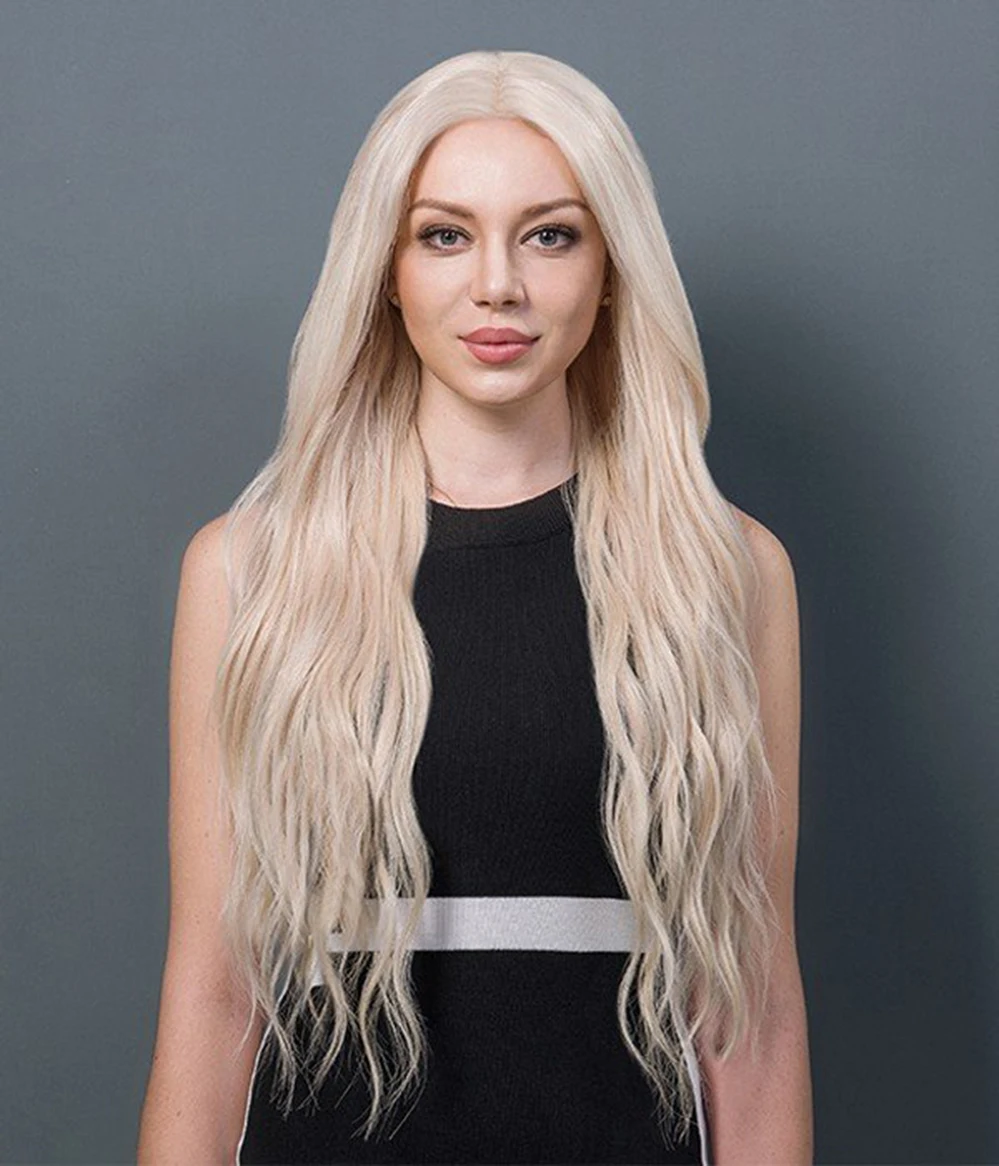 

Long White Ash Blonde Remy Human Hair Lace Front Wig 22 inch Density 130%