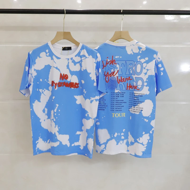 

21ss Astroworld Tie Dye Letter Short Sleeve Summer Tshirts Mens and Womens O Neck Oversize Casual T Shirt Hip Hop Loose Tees