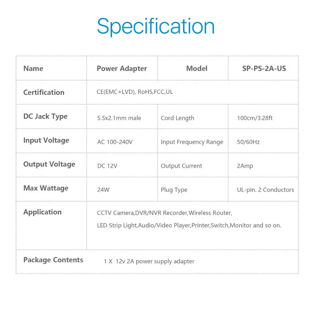 Адаптер питания ZOSI для системы видеонаблюдения адаптер постоянного тока 12 В 2 А