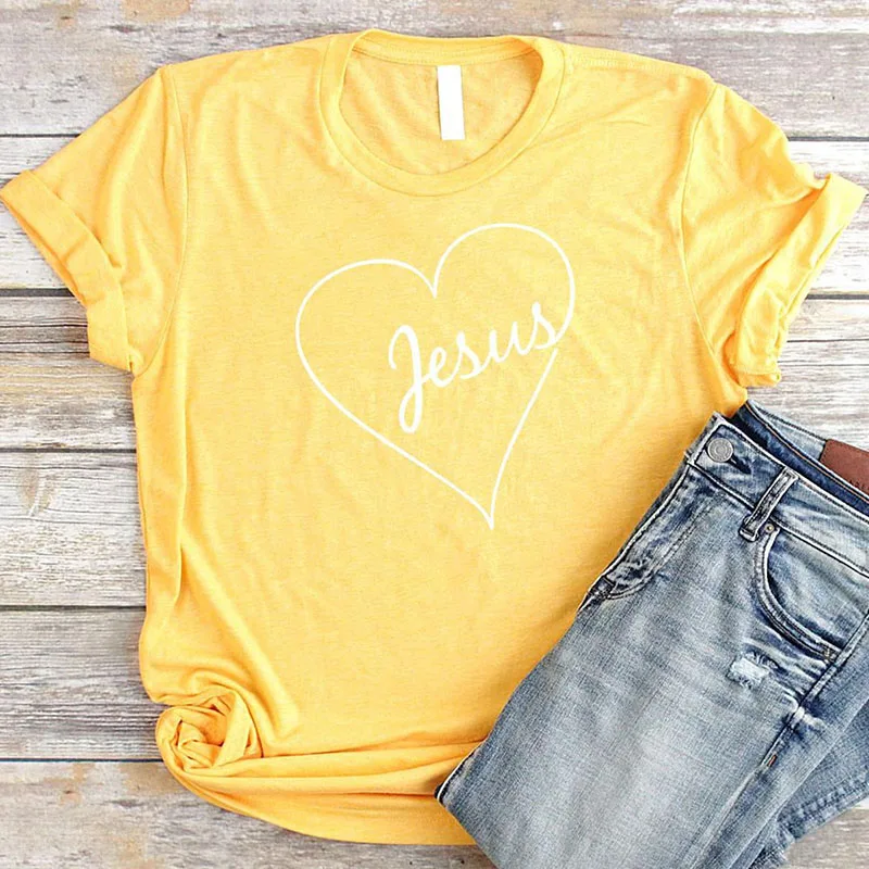 

Women Short Sleeve Christian Tshirt Aesthetic Casual Girl Ulzzang Tops Love Heart Jesus Faith T-shirt