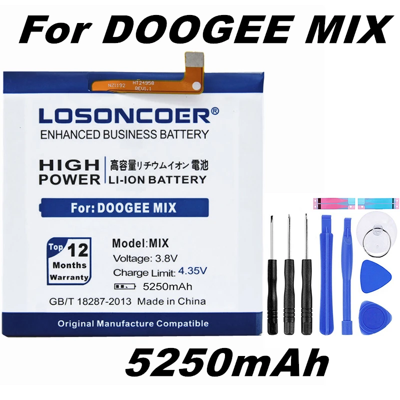 LOSONCOER MIX 5250 мАч хорошее качество батареи Для DOOGEE MIX долгое время ожидания Высокая емкость 5,5 дюймов Helio P25 батарея телефона