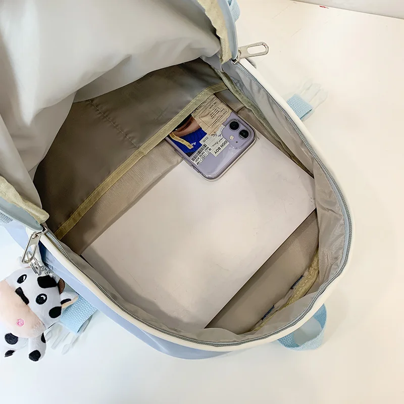 

DCIMOR New Contrast Color Waterproof Nylon Women Backpack Female Multi-pocket Portable Book Bag Cute Badge Girl Buckle Schoolbag