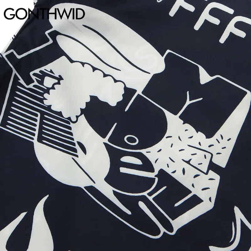 

GONTHWID Shirts Coats Streetwear Funny Graffiti Cartoon Print Shirt Hip Hop Harajuku Summer Fashion Button Down Tshirts Tops