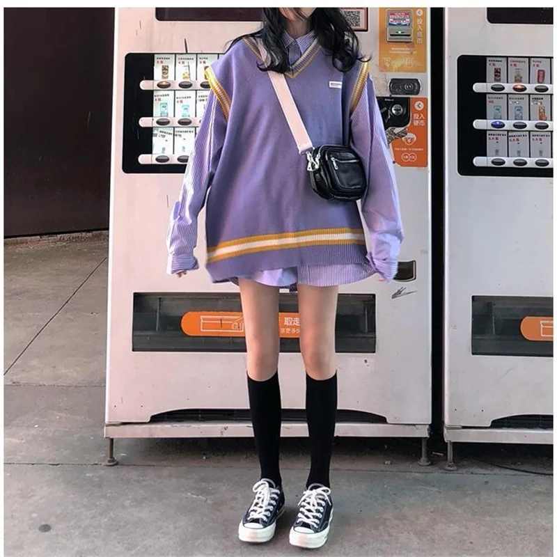 

SENAM Pullover Sleeveless Women’s Sweater Oversize Knitted Warm Vests Sweats Traf Winter Autumn Women's Clothing Blue Purple