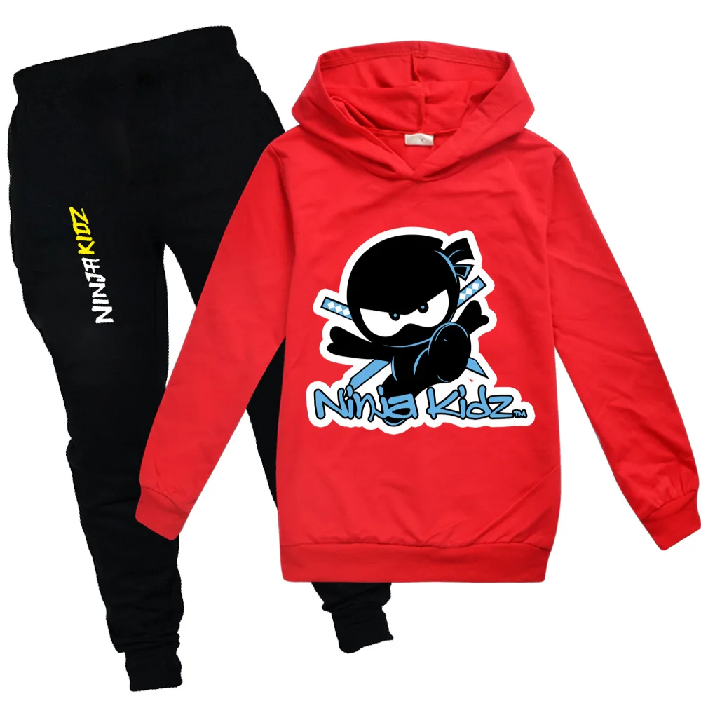 

2021 New Spring and Autumn Children's NINJA KIDZ Kids Cotton Long Sleeve Hoodie Suit Boys Girls Sports Pullover Set