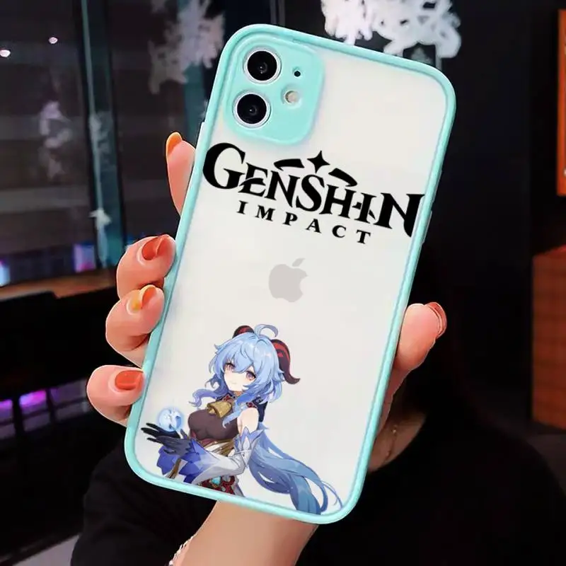 

Genshin impact zhongli Phone Case For iPhone 12 11 Mini Pro XR XS Max 7 8 Plus X Matte transparent blue Back Cover