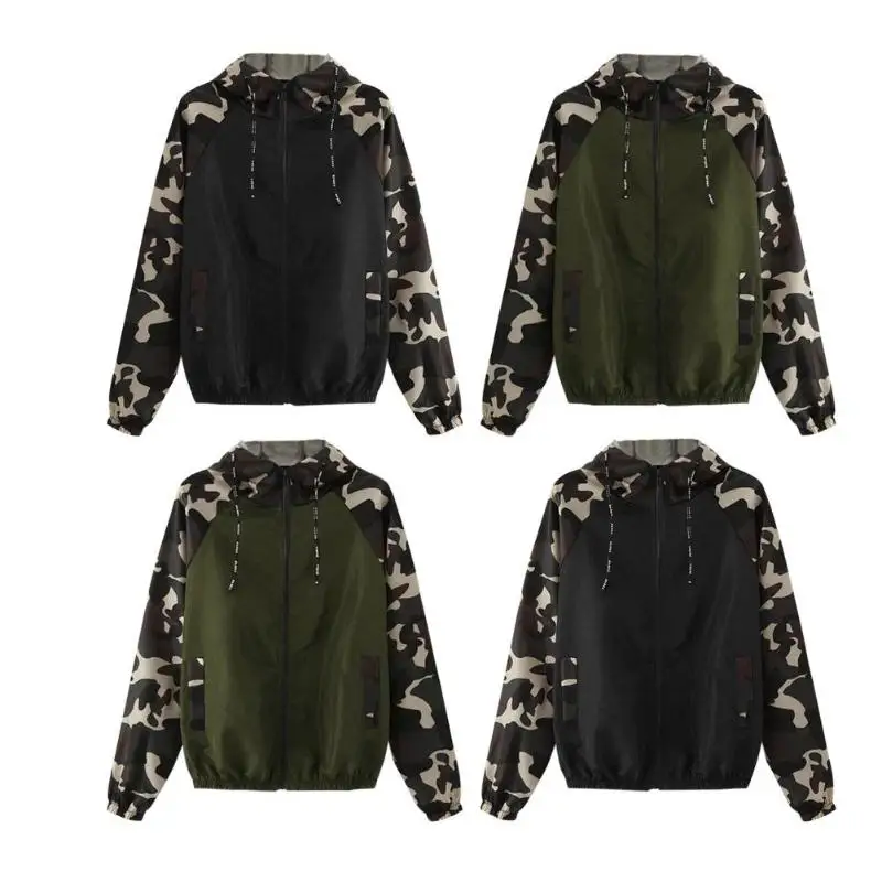 Женская тонкая куртка с камуфляжным принтом для отдыха длинным рукавом весна