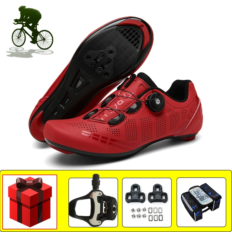 Road Bike Shoes Add Pedals Breathable Self-locking Bicicleta Triatlon Riding Bicycle Footwear Rotating Button Road Flat Shoes
