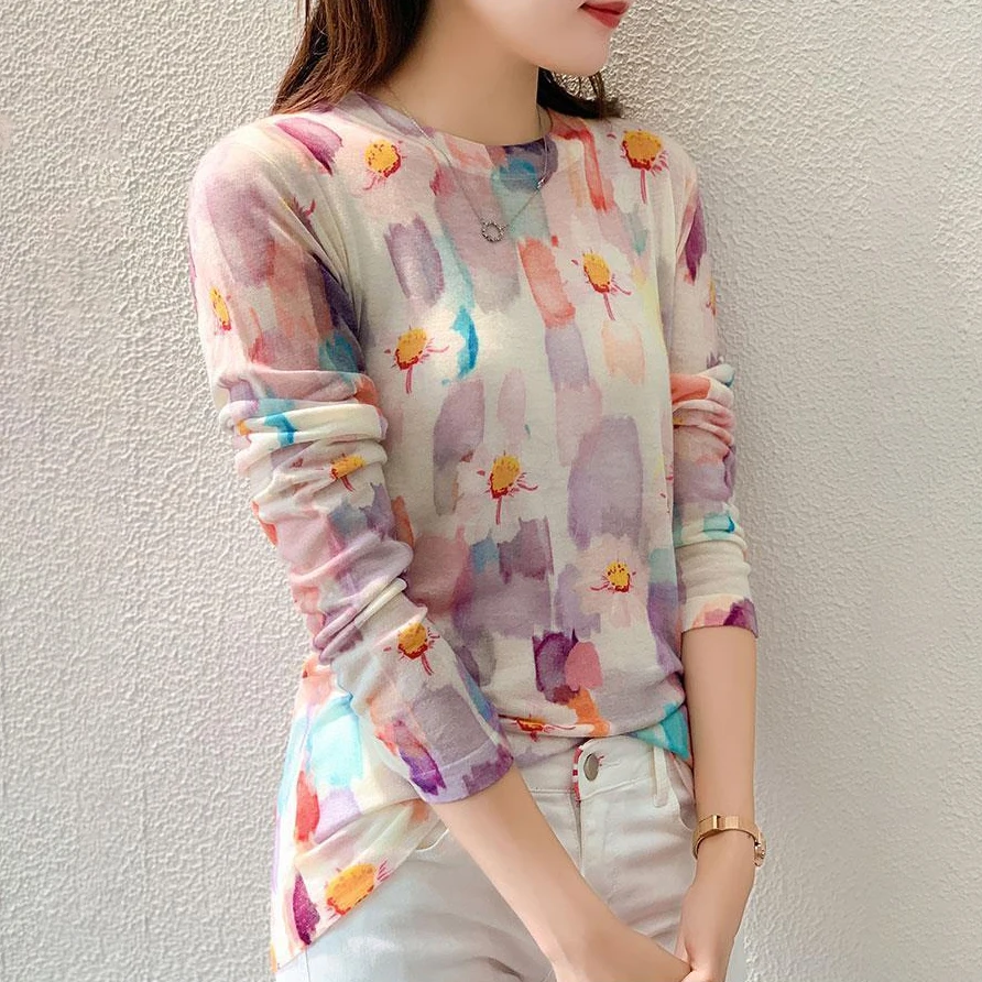 Женский Осенний тонкий свитер на одно плечо водорастворимый из тонкой шерсти с