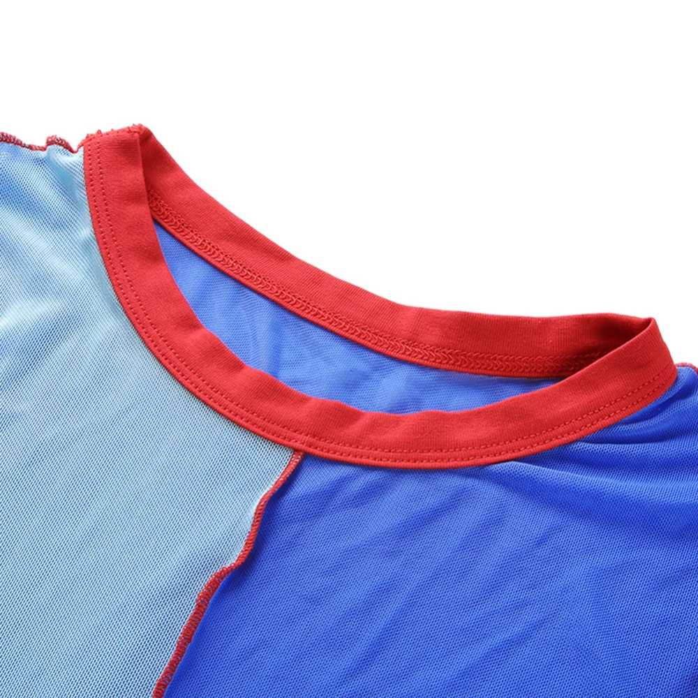 Модные летние топы с длинным рукавом и прозрачной сеткой женские контрастного