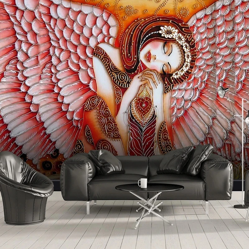 

Custom Mural Wallpaper Modern 3D Embossed Angel Wings Beauty Character TV Sofa Background Wall Papers Home Decor Photo Painting