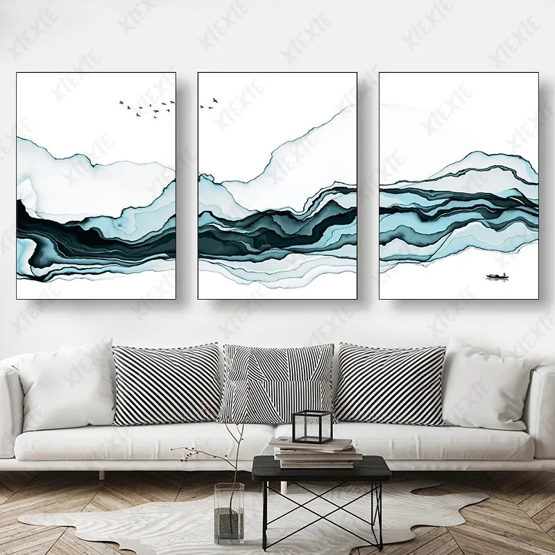 

Ink and Wash Graffiti Canvas Painting Rendering River Geese Poster Retro Art Wallpaper Craft Print Picture Home Decoration