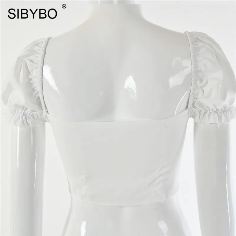 Женский укороченный топ с оборками Sibybo на молнии V образным вырезом и открытой