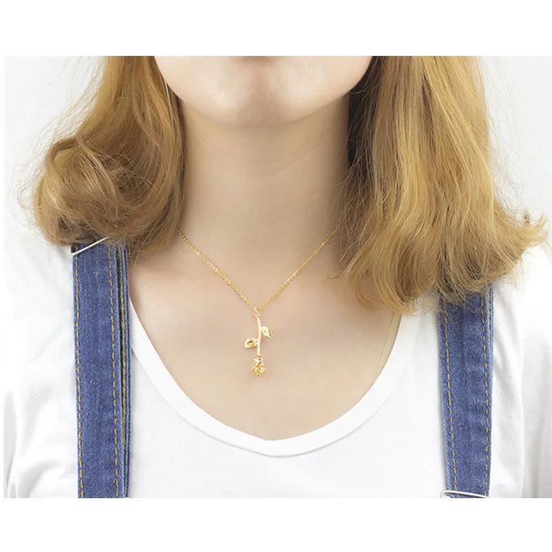 2021 роза цветок заявление ожерелье для женщин из нержавеющей стали золотая