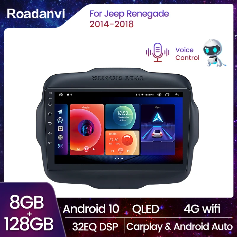 Roadanvi для Jeep Renegade 2014 2015 2016 2017 2018 автомобильный радиоприемник Голосовое управление