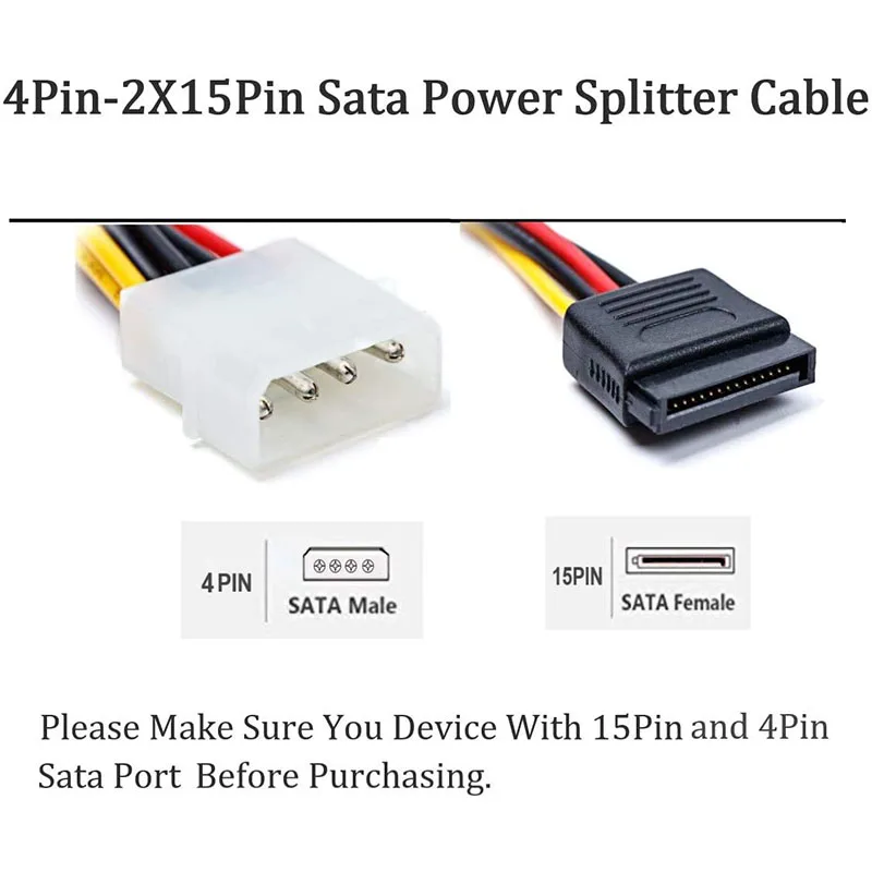 5pcs 4 Pin Molex To 2×15 SATA Power Y-Cable Adapter For IDE 8 Inches | Компьютеры и офис