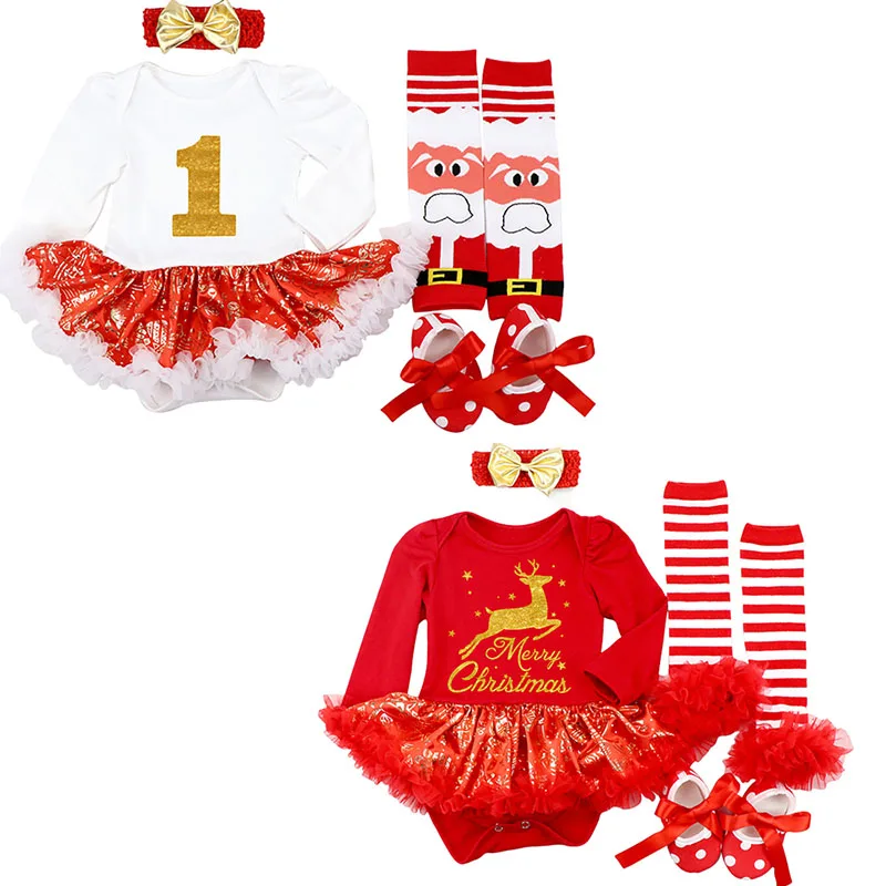 Наряды на Рождество для маленьких девочек платье с красным оленем и