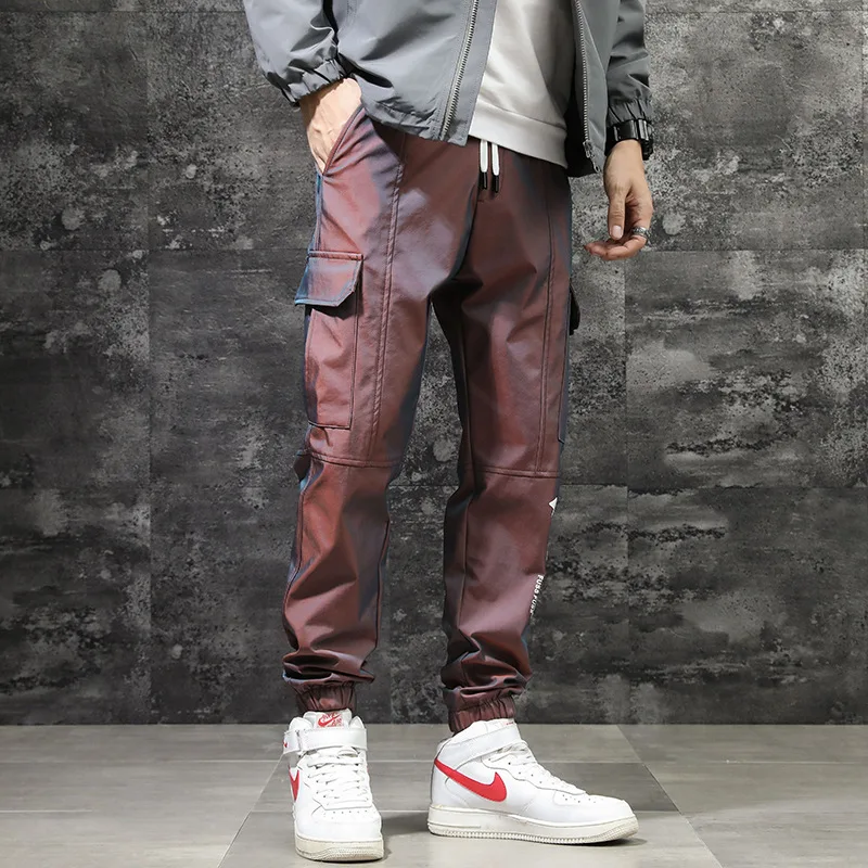 

Men Hip Hop Pants Streetwear Fashion Casual Pants Fluorescent Reflective Harem Pants Khaki Joggers Skinny Outdoor Cargo Pants