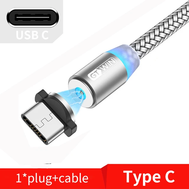 Silver Type-C Cable Магнитный Micro USB кабель GTWIN 2 м/3 м для iPhone xr Android, быстрая зарядка, Магнитный адаптер usb type C - Цвет: Silver Type-C Cable