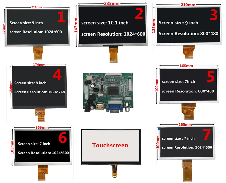 ЖК-дисплей с экраном 1024*600 7/8/9/10 1 дюйм HDMI VGA плата драйвера монитор для Raspberry Pi