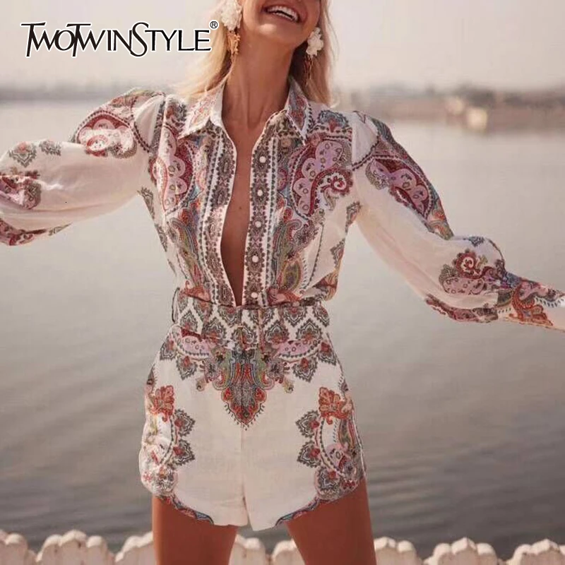 TWOTWINSTYLE/ осенние винтажные женские комплекты из двух предметов с принтом, комплект одинаковой одежды, топ с длинными рукавами-фонариками, короткая одежда из 2 предметов