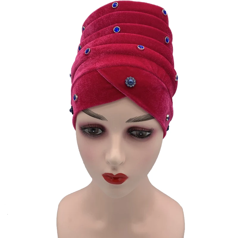 african gowns Diamonds African Aso Oke Headtie Women Velvet Turban Bonnet Muslim Head Wraps Islamic Turban Femme Musulman Headscarf Hat african culture clothing