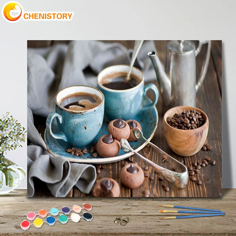 

CHENISTORY Paint By Number Coffee Dessert Drawing On Canvas Handpainted Painting Art Gift Pictures By Number Food Landscape Kits