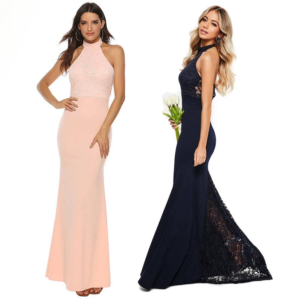 

Элегантные женские свадебные вечерние платья с лямкой на шее для женщин сексуальное кружевное платье с открытой спиной Vestido De Mujer Femme Robe