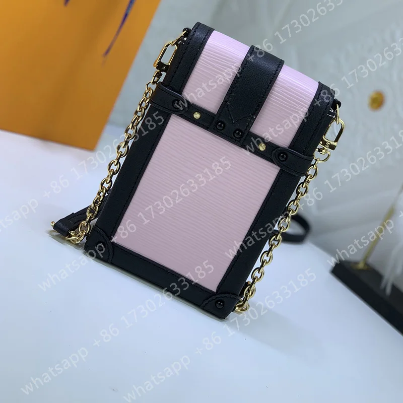 للبيع 67873 جلد طبيعي فاخر تصميم محفظة عمودي جذع POCHETTE مع الكتف سلسلة حزام المرأة محفظة الهاتف المحمول حقيبة يد