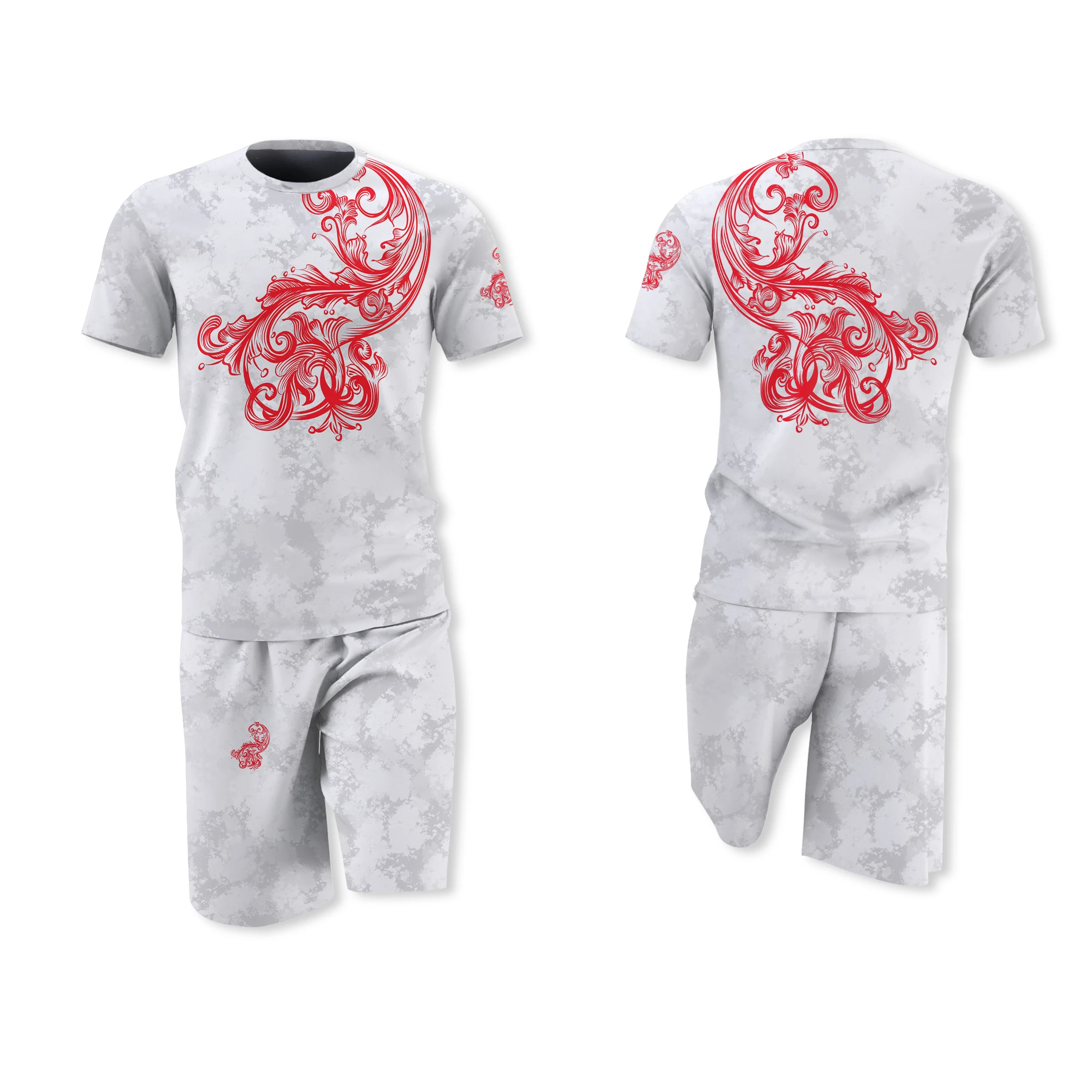 

Summer men's sports suit shorts + T-shirt playing clothes white black gray quick-drying