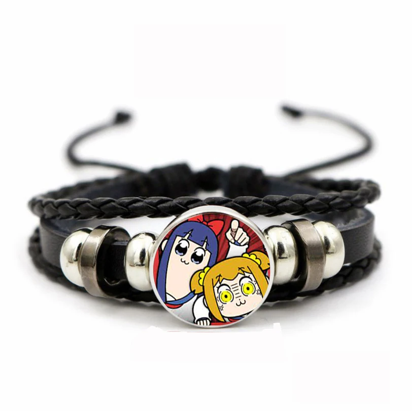 

anime Pop Team Epic Bracelet Glass Dome Charm Leather Bracelets Anime Jewelry teenager Cosplay boys girls Gift