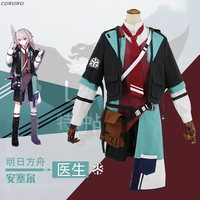 

Anime! Arknights Ansel RHODES ISLAND Medic Battle Suit Lovely Uniform Cosplay Costume Halloween Outfit For Men Free Shipping