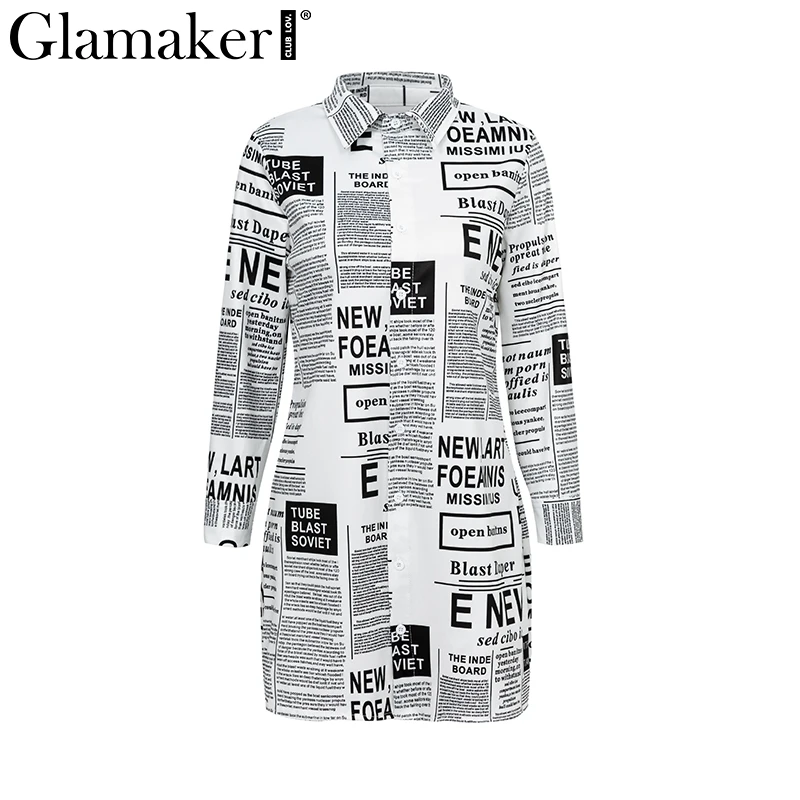 Glamaker, газетный принт, блузка с буквенным принтом, рубашка, женская, длинный рукав, сексуальная, винтажная, женская блузка, белая, осенняя, элегантная, офисная, топ для девушек