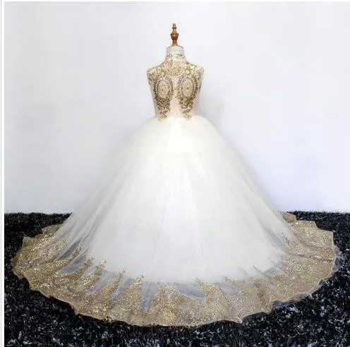 2020 Золотое кружевное бальное платье с аппликацией платья для девочек цветами