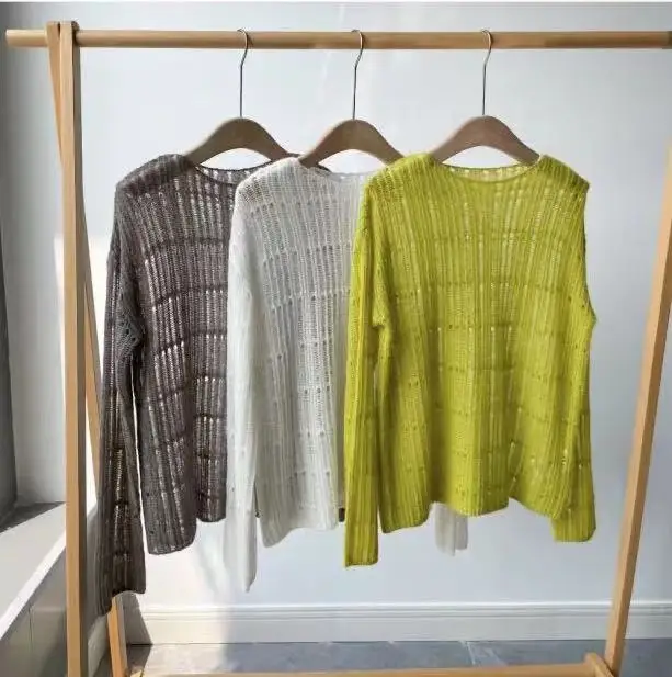 

2021 Autumn Winter Runway Knit Sweater Women O-Neck Long Sleeve Solid Hollow Out High Street Knitted Pullovers Sweater
