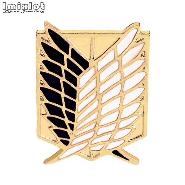 4 цвета атака на Титанов значок на лацкане булавка Shingeki No Kyojin Кабошон Черный Синий Эмаль нашивка брошь Крылья Свободы значки аниме - Окраска металла: Gold Black