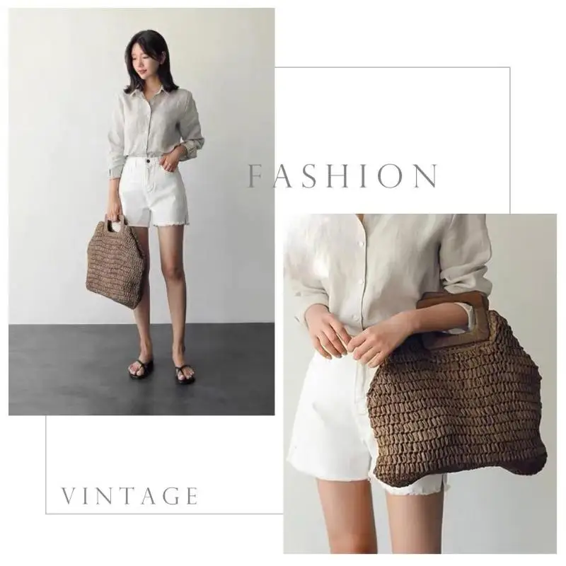 Соломенные богемные сумки для женщин вместительные пляжные сумочки винтажная