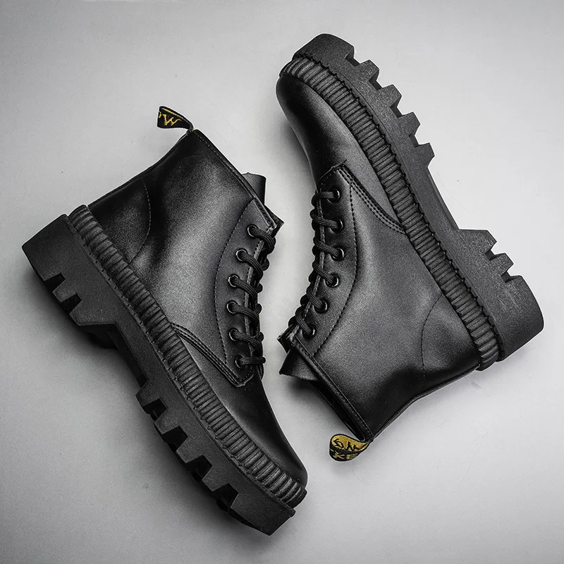 

Martin boots high for fall and winter boots increased thick bottom wind pure color restoring ancient ways in England men's shoes