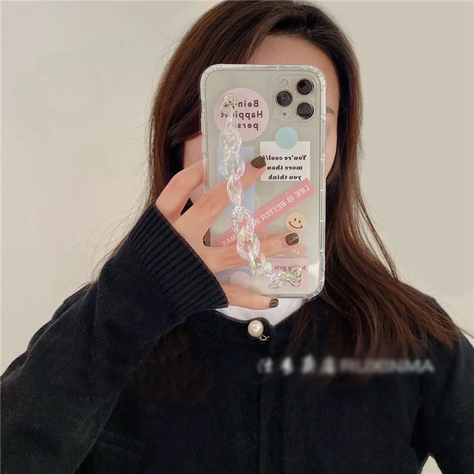 label case colorful chain phoen case for iphone se 2020 12 mini 11 xs xr x pro max 7 8 6 6s plus label tpu clear soft back cover free global shipping