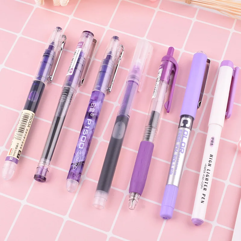 

6pcs 7pcs/set Colored Large Gel Pen Set 0.5mm Quick-drying Straight Pens Highlighter Writing Supply High Quality