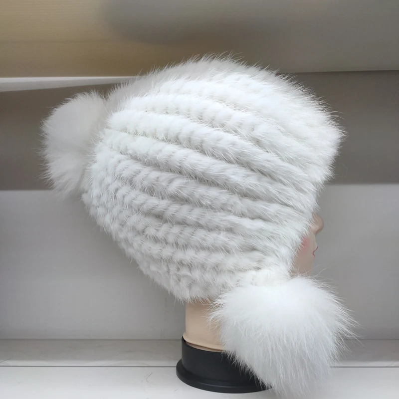Настоящий натуральный piel de visón piel sombrero de invierno mujeres gorra elegante nuevo центеллы азиатской moda femenina oreja caliente