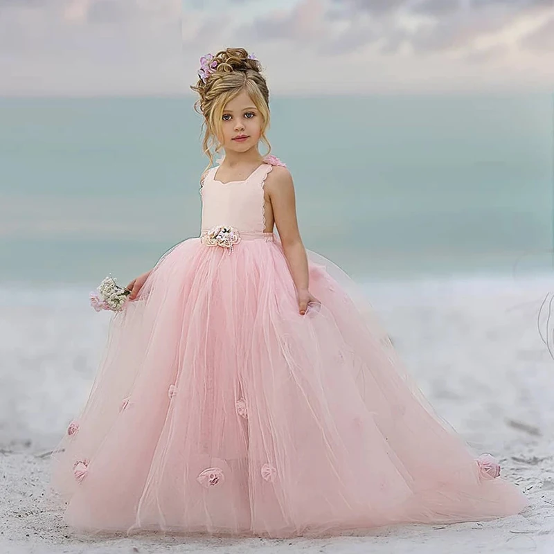 

JONANY Pink Girl Princess Flower Girl Dresses Birthday Pageant Aline Robe De Demoiselle First Communion Colorful