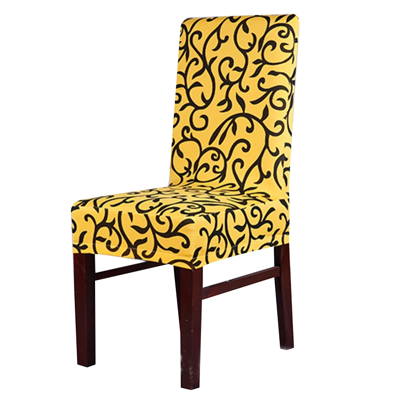 Chair Cover Modern Stretch Elastic Kitchen Wedding Banquet Hotel Dining Room Spandex Polyester Seat Yellow Print | Дом и сад