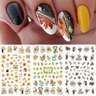 3D кленовые листья наклейки для ногтей осенние золотые зеленые листья дизайн акриловый клей слайдеры нажмите на ногти искусство Декор SAF782-791