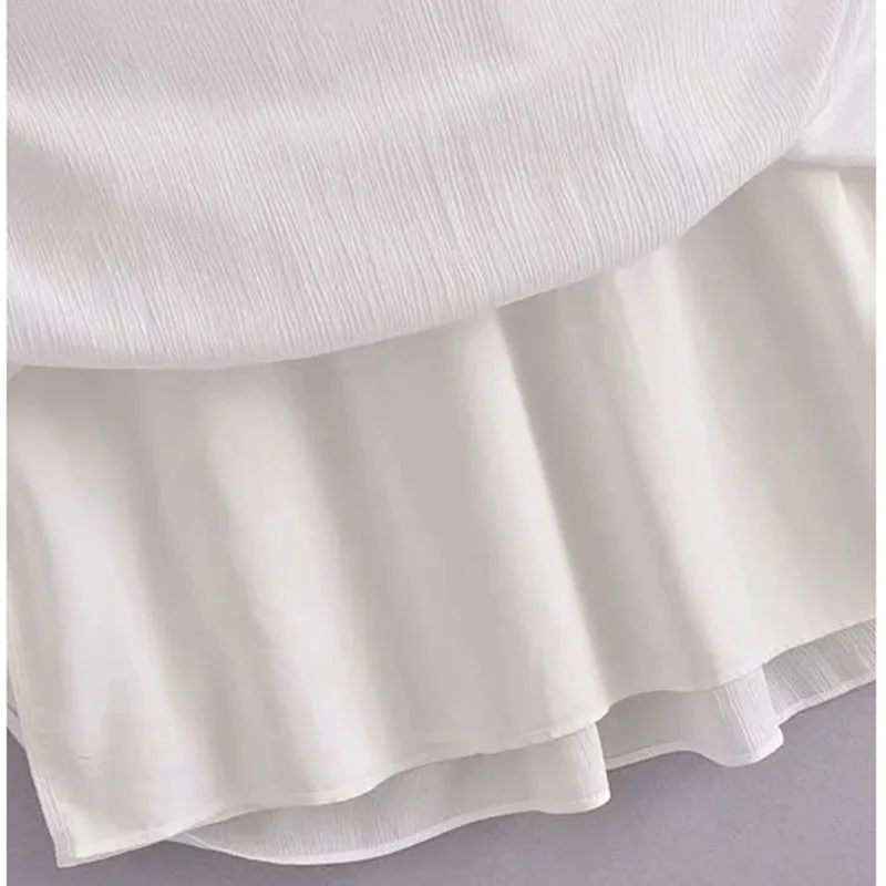 

2021 Summer Women Embroidered Lace Loose Dress Cute Fashion Doll Collar Stitching White Straight Korean Maxi Pleated Dress