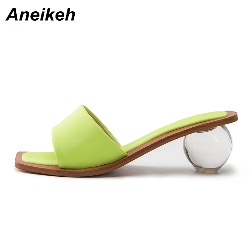 

Aneikeh 2022 Summer Fashion Women Sandals Square head Peep Toe Perspex Heel Round heel High Heels Sandals Dress Lady Shoes 42 43
