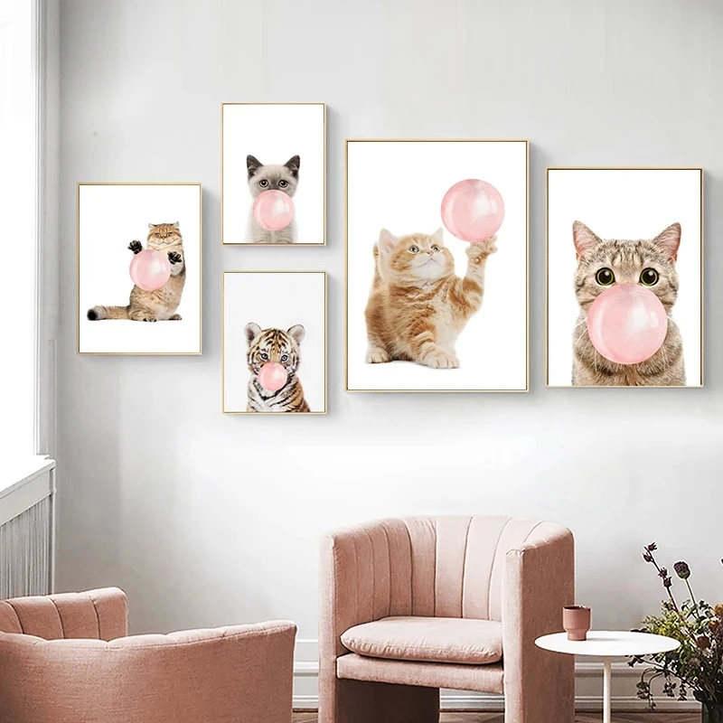 

Canvas Art Painting Print Nordic Wall Art Picture Girl Baby Bedroom Decor Pink Balloon Bubble Gum Living Room Unique Gift