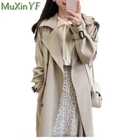 lady autumn vintage graceful trench 2021 new korean leisure loose joker solid length oversize coats lady classic khaki outerwear