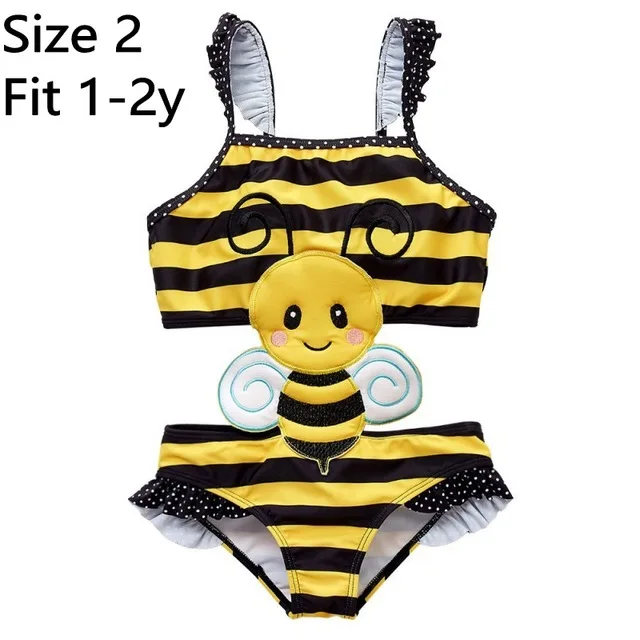 little bee 2T Прямая поставка, детская одежда для купания, Цельный купальник, детская одежда для купания для девочек, купальный костюм с желтой Пчелой, купальный костюм детское бикини, солнцезащитный костюм с рисунком - Цвет: little bee 2T