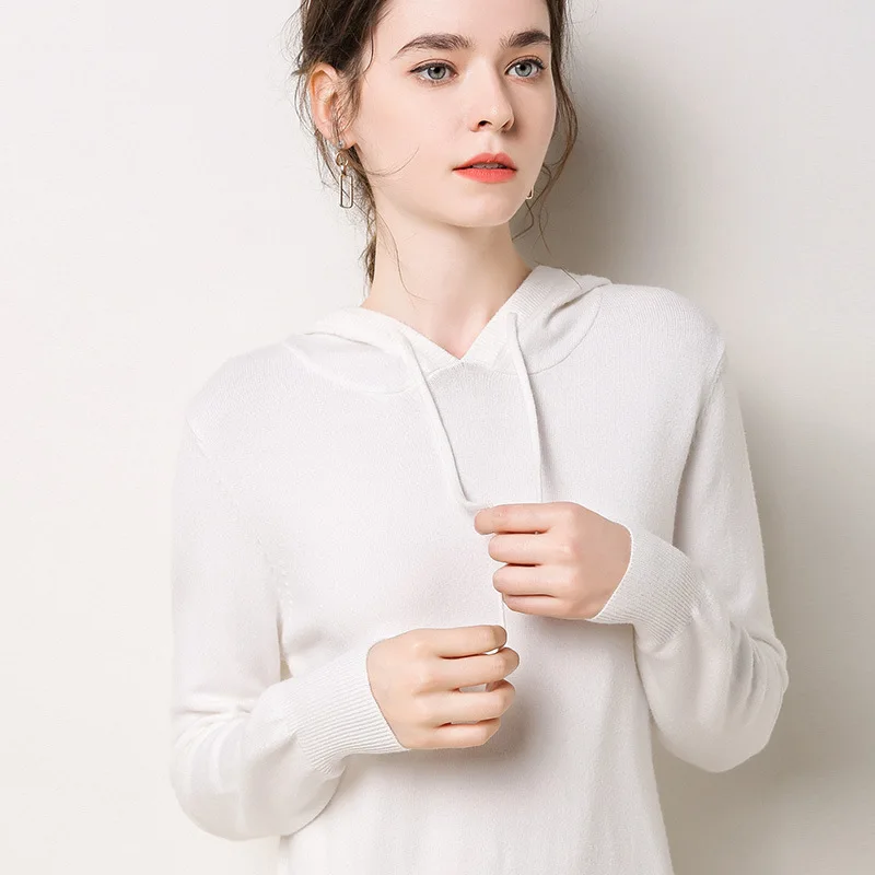 

New hooded sweater women's Pullover medium long hooded sweater loose Korean knitwear new bottom line skirt in autumn and winter
